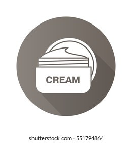 Face cream jar. Flat design long shadow icon. Cosmetics. Vector silhouette symbol