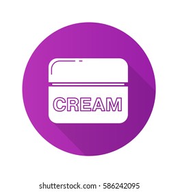 Face cream jar flat design long shadow icon. Cosmetics. Vector silhouette symbol