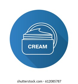 Face cream jar flat linear long shadow icon. Cosmetics. Vector line symbol 