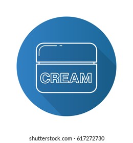 Face cream jar flat linear long shadow icon. Cosmetics. Vector line symbol 