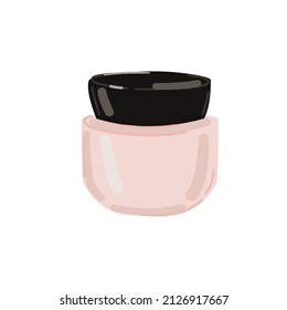 Face cream jar. Pink container for beauty products, vector illustration. 
