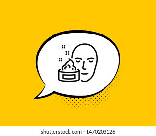 Face cream line icon. Comic speech bubble. Skin care lotion sign. Cosmetics symbol. Yellow background with chat bubble. Face cream icon. Colorful banner. Vector