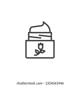 Face cream line icon. linear style sign for mobile concept and web design. Flower cosmetic jar outline vector icon. Skin care symbol, logo illustration. Pixel perfect vector graphics