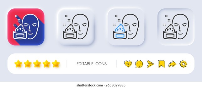 Icono de línea de crema facial. Neumórfico, Sombra plana, Botones 3D. Signo de loción para el cuidado de la piel. Símbolo de cosméticos. Icono de crema facial de línea. Iconos de redes sociales. Vector