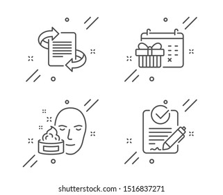 Face Cream, Marketing And Christmas Calendar Line Icons Set. Rfp Sign. Gel, Article, Presents Day. Request For Proposal. Business Set. Line Face Cream Outline Icon. Vector