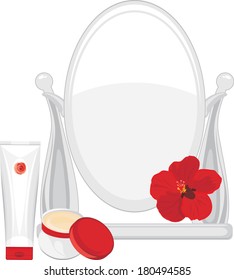 Face cream and mirror. The beauty of Your face. Vector