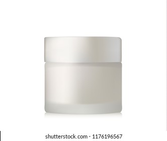 Face Cream Pearl Silver Jar. Realistic blank cosmetics container for skin care essence. Facial cream box isolated on white background. Vector.