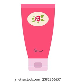 face cream tube and squeezed creme. Skincare organic cosmetics. Natural cosmetic product in plastic package. Colored flat vector illustration isolated on white background