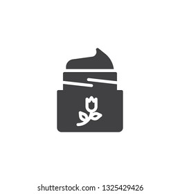 Face cream vector icon. filled flat sign for mobile concept and web design. Flower cosmetic jar glyph icon. Skin care symbol, logo illustration. Pixel perfect vector graphics