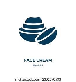 icono del vector de crema de cara. crema facial, crema, íconos rellenos de cara de concepto hermoso plano. Icono de glifo negro aislado, elemento de símbolo de ilustración vectorial para diseño web y aplicaciones móviles