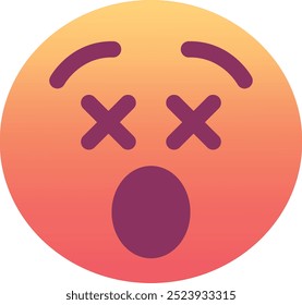 Smiley com olhos riscados ícone emoji. Cores modernas, elemento popular que representa exaustão ou desinteresse, comumente usadas nas mídias sociais. Emoticon, elemento isolado.