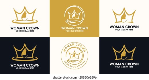 logo de la combinación de la corona facial para el logotipo de inspiración del salón de belleza