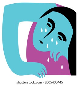 The face of a crying woman. White background
