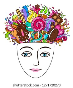 face, cupcake, chocolate, sweets, doodles