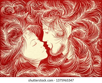Face and curly fuzz of loving couple