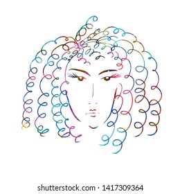 The face of a curly girl line. Vector illustration