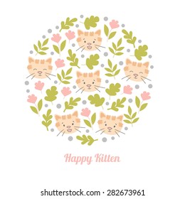 Face cut cat in a circle vector design illustration. Happy Kitten