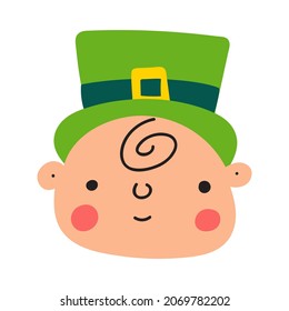 Face of cute baby. Top Hat for St. Patrick's day. Vector illustration on white background
