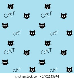 Face of cute black cat in cartoon style for seamless vector background