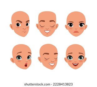 Face of cute boy and girl with different emotions set. Constructor for animation cartoon vector illustration