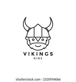 face cute boy Viking logo design vector graphic