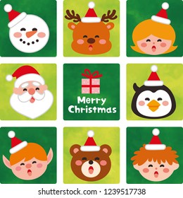 Face of Cute Christmas Characters.Vector icon illustration.Flat design.Cartoon character.