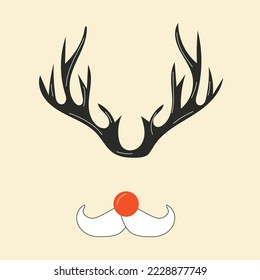 The face of a cute Christmas deer .Vector in cartoon style. All elements are isolated	