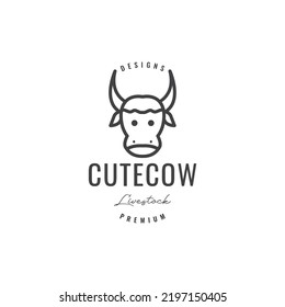 face cute cow horn lines logo design