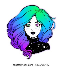 face of cute girl with colorful hair