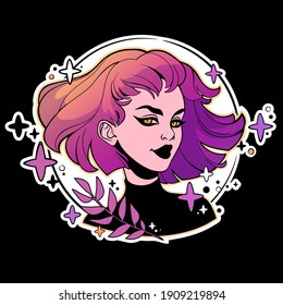 face of cute girl with colorful hair
