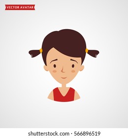 Face of a cute girl with two tail hairstyle. Vector avatar. Flat icon isolated on white background
