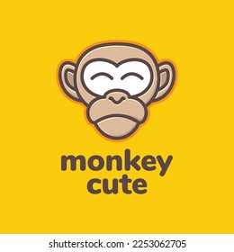 face cute monkey primate ape forest smile sticker badge modern logo design icon illustration template