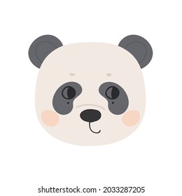 The face of a cute panda with open eyes. The head of a funny animal. Vector illustration for the design of baby clothes, nursery and posters