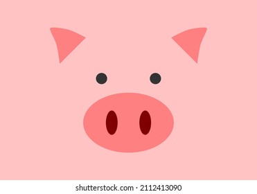 Face cute pig or piglet on pink background cartoon character flat vector design.