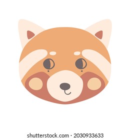 The face of a cute red panda with open eyes. The head of a funny animal. Hand-drawn vector illustration for the design of baby clothes and posters