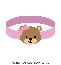 face of cute teddy bear female in bracelet vector illustration design