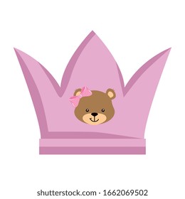 cara de adorable oso de peluche hembra en el diseño de ilustración vectorial de la corona