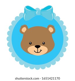 face of cute teddy bear in lace frame vector illustration design