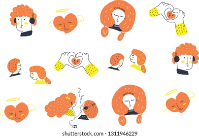 face cute two tone color,drawing vector style.seamless fashion girls pattern vector illustration.
