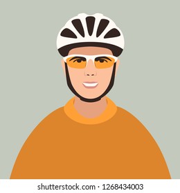 face cyclist  in helmet, vector illustration, flat style, front view