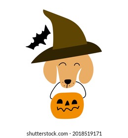 Face of Dachshund. Halloween costume. Illustration on white background.