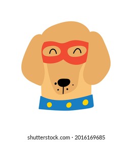 Face of dachshund  wearing superhero mask. Illustration on white background.