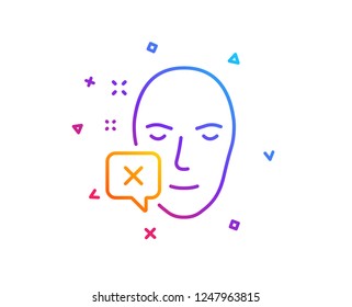 Face declined line icon. Human profile sign. Facial identification error symbol. Gradient line button. Face declined icon design. Colorful geometric shapes. Vector