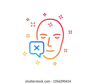 Face declined line icon. Human profile sign. Facial identification error symbol. Gradient design elements. Linear face declined icon. Random shapes. Vector