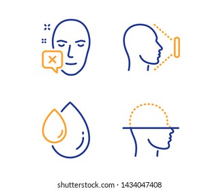 Face Declined, Oil Drop And Face Id Icons Simple Set. Identification Error, Serum, Identification System. Faces Detection. Medical Set. Linear Face Declined Icon. Colorful Design Set. Vector