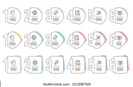 Face detect, Web tutorials and Chemical formula line icons set. Infographic timeline. Augmented reality, Startup rocket and Coffee machine signs. Select target, Quick tips, Chemistry. Vector
