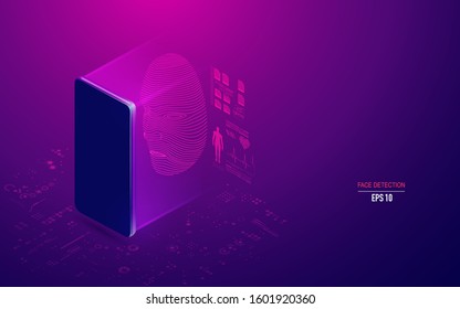 face detection or biometrics technology on mobile presented in isometric