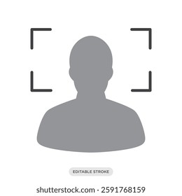 Face detection icon. Camera and photography symbol sign vector illustration in color fill style.
