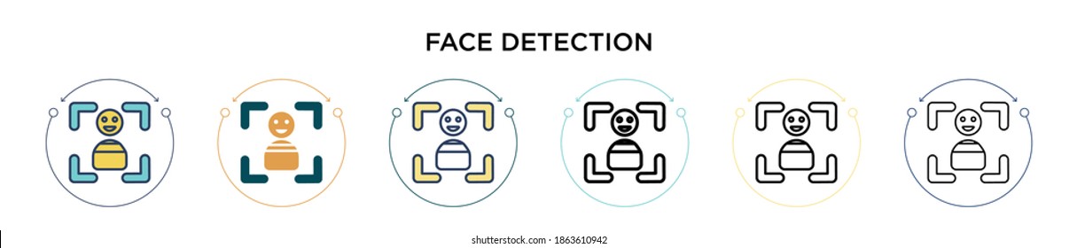Face detection icon in filled, thin line, outline and stroke style. Vector illustration of two colored and black face detection vector icons designs can be used for mobile, ui, web