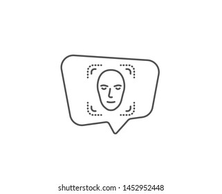 Face detection line icon. Chat bubble design. Head recognition sign. Identification symbol. Outline concept. Thin line face detection icon. Vector